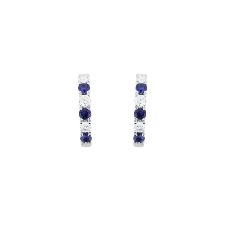 Boucles d'oreilles 6 saphirs et 6 diamants, or blanc