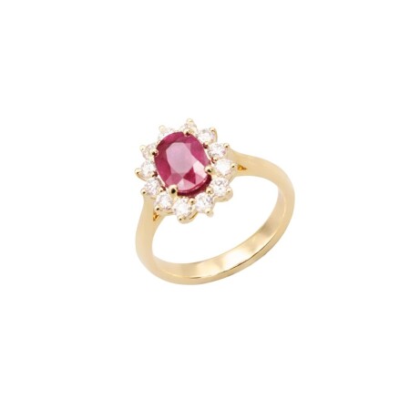 Bague en or jaune, rubis et diamants