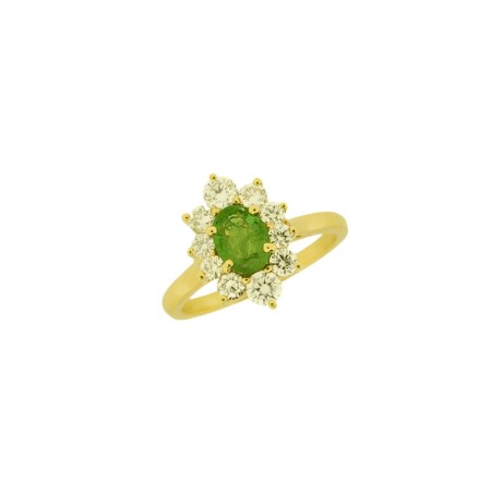 Bague en or jaune, émeraude et diamants