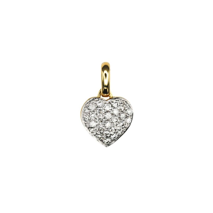 Pendentif coeur en or jaune, pavage diamants 0.64ct