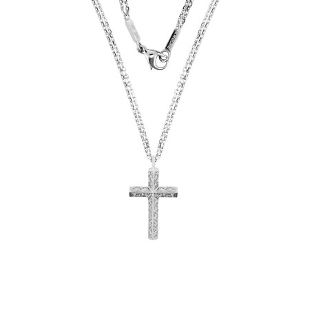 Collier double en or blanc avec croix en diamants 0.9ct