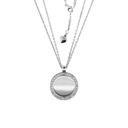 Collier double en or blanc avec pendentif rond en diamants 0.48ct