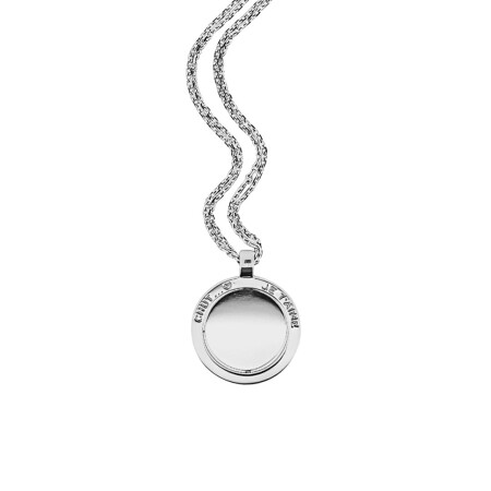 Collier double en or blanc avec pendentif rond en diamants 0.48ct