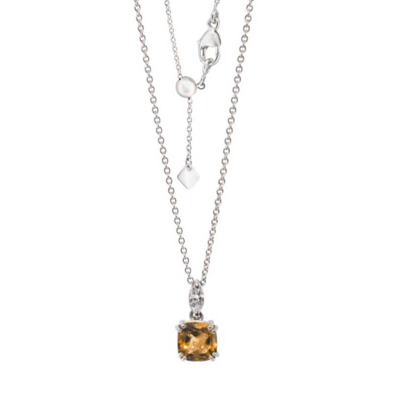 Collier en or blanc, citrine et diamant 0.15ct