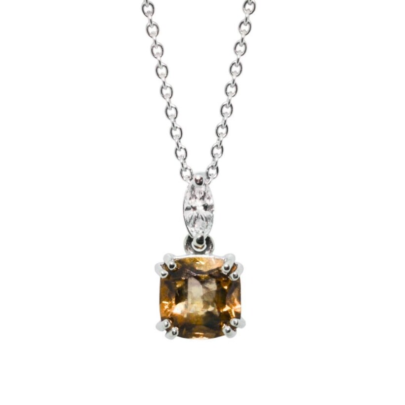 Collier en or blanc, citrine et diamant 0.15ct