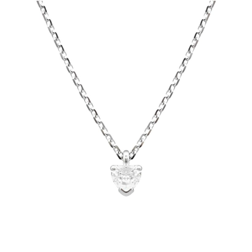 Collier en or blanc, maille forcat et diamant coeur 0.52ct