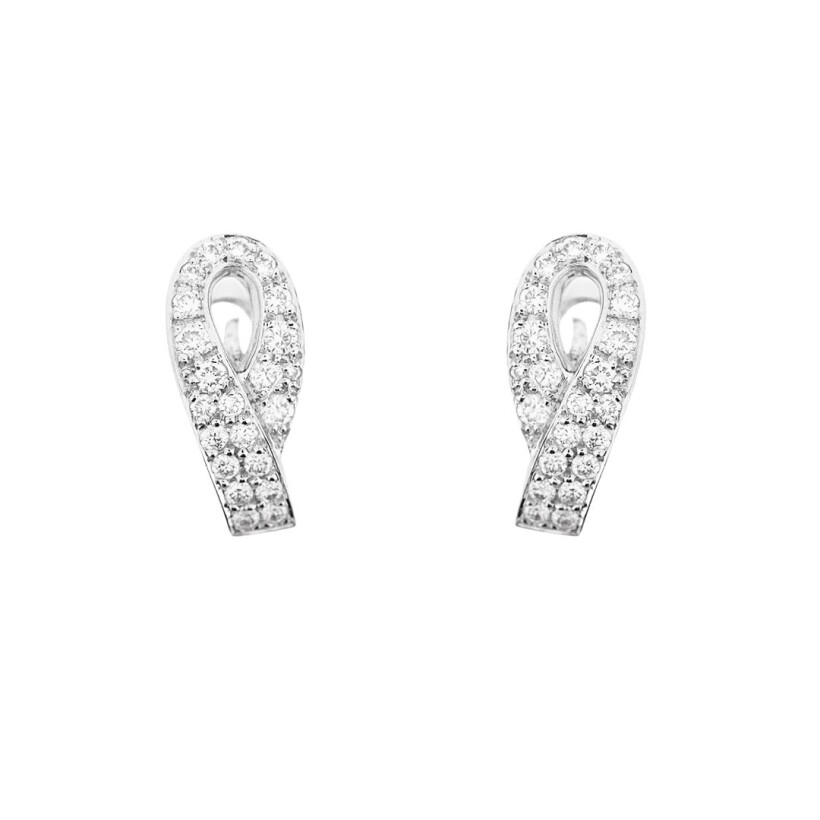 Boucles d\'oreilles en or blanc, pavage diamants