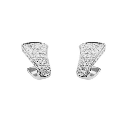 Demi créoles en or blanc, pavage diamants 1.06ct