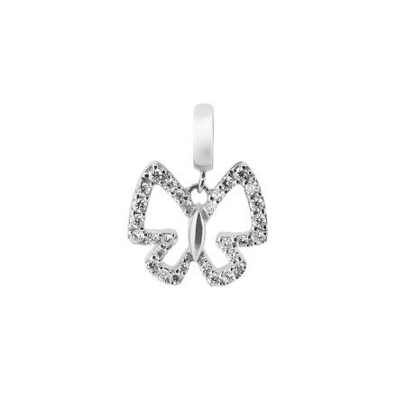 Pendentif papillon en or blanc, diamants 0.21ct