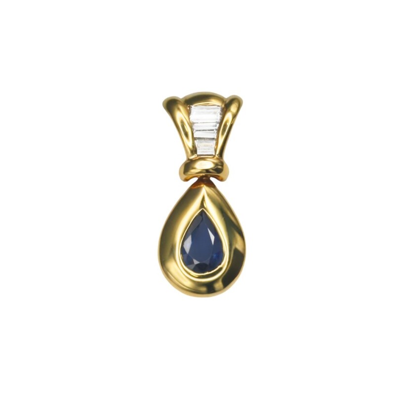 Pendentif en or jaune, saphir et diamants baguette