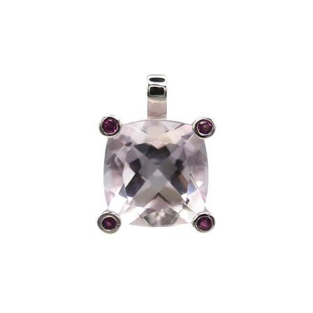 Pendentif en or blanc, quartz mauve et rhodolite