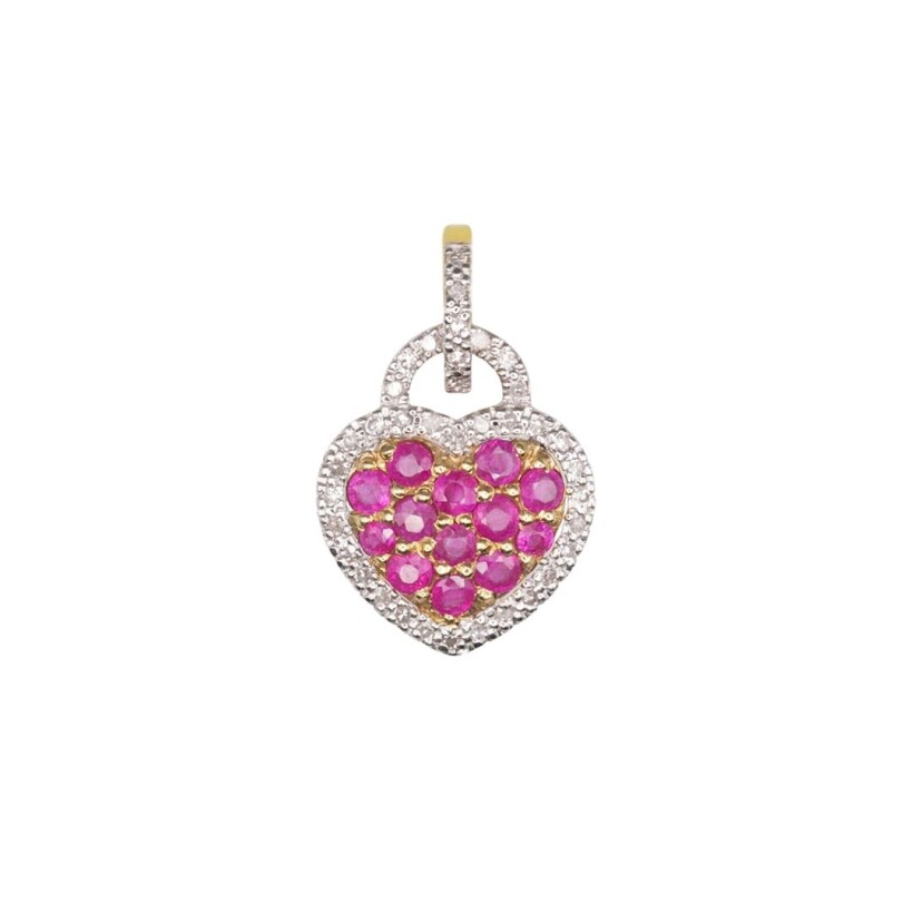 Pendentif coeur rubis et diamants, or bicolore