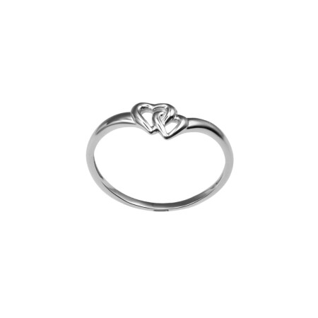 Bague double coeur en or blanc