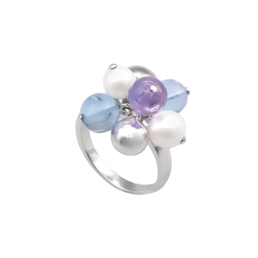 Bague multicolore pierres diverses, or blanc