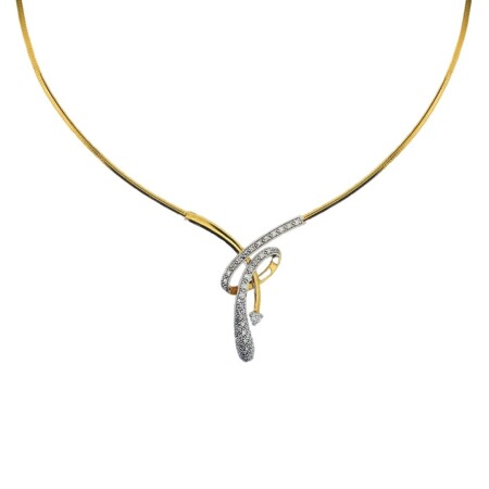 Collier semi-rigide en or jaune et pavage diamants