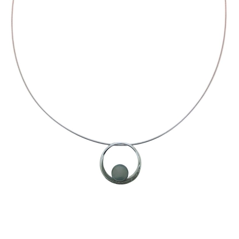 Collier rigide pendentif perle de Tahiti, or blanc