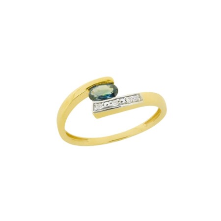 Bague en or jaune, saphir et diamants