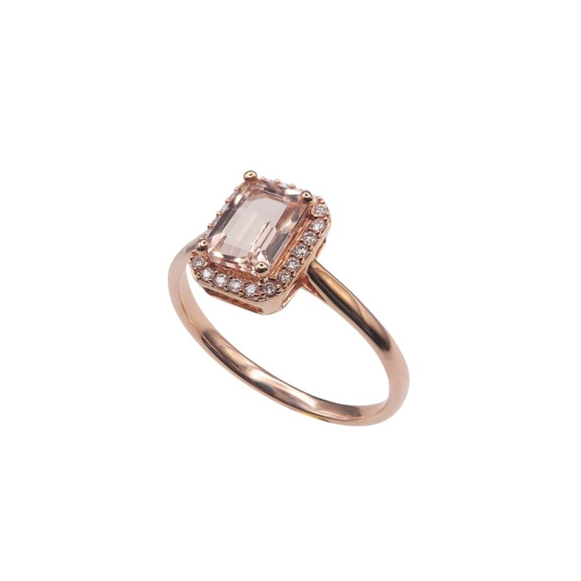 Bague morganite et diamants, or rose