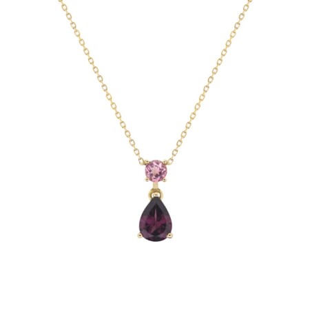 Collier rhodolite et tourmaline, or jaune