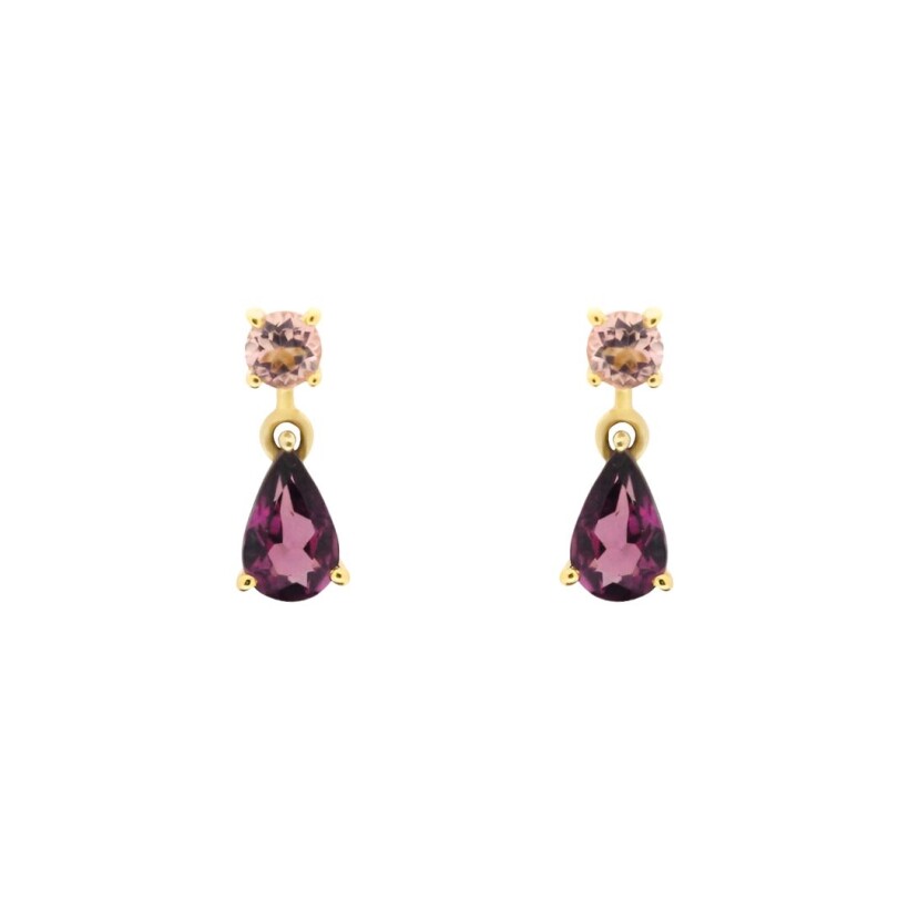 Boucles d\'oreilles tourmalines et rhodolites, or jaune