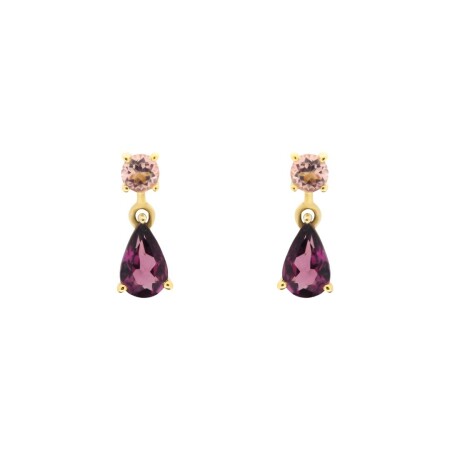 Boucles d\'oreilles tourmalines et rhodolites, or jaune