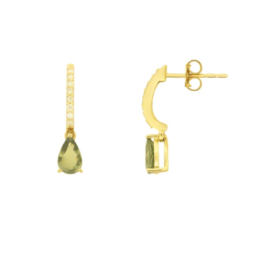 Boucles d\'oreilles saphirs verts et diamants, or jaune