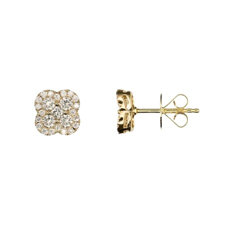 Boucles d\'oreilles en or jaune, trèfle et diamants