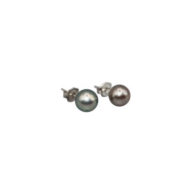 Boucles d'oreilles en argent 925 & Perles de Tahiti 8/9 mm