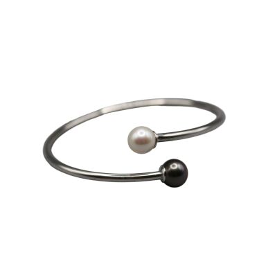 Bracelet Toi & Moi en argent 925 & Perle d'eau douce et Perle de Tahiti