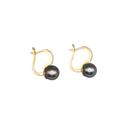 Boucles d'oreilles en Or Jaune 750‰, Perles de Tahiti & Diamants