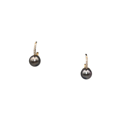Boucles d'oreilles en Or Jaune 750‰, Perles de Tahiti & Diamants
