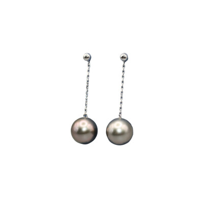 Boucles d'oreilles pendantes en Or Gris 750‰ & Perles de Tahiti