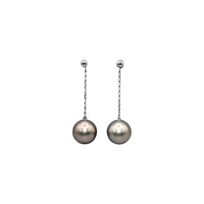 Boucles d'oreilles pendantes en Or Gris 750‰ & Perles de Tahiti