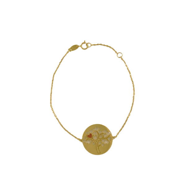 Bracelet en or avec motif arbre de vie.