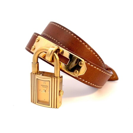 Montre Hermes Kelly plaquée or Barenia naturel