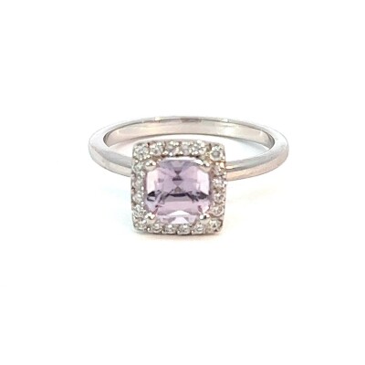 Bague en or blanc saphir rose et diamants