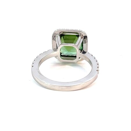 Bague en or blanc tourmaline verte asscher et diamants