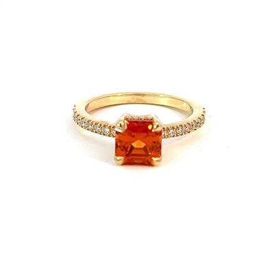 Bague en or jaune grenat mandarin et diamants