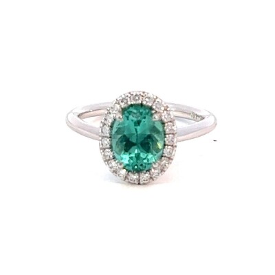 Bague en or blanc tourmaline blue lagoon et diamants