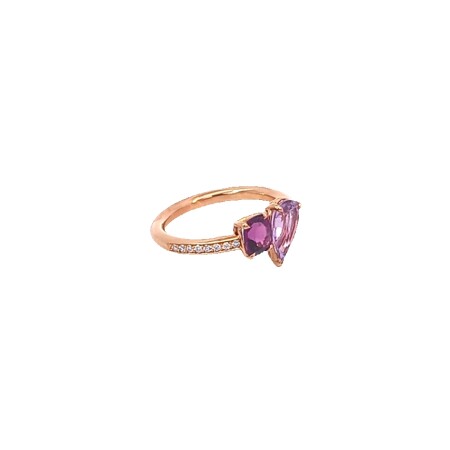 Bague or rose saphir violet, grenat purple et diamants