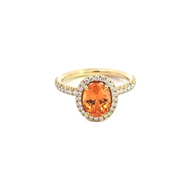 Bague or jaune Grenat Mandarin entourage diamants