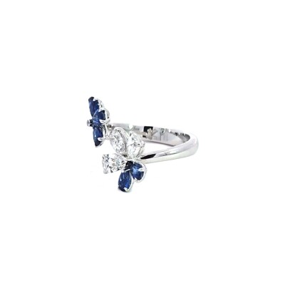 Bague or blanc Fleur Saphirs et Diamants