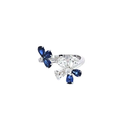 Bague or blanc Fleur Saphirs et Diamants