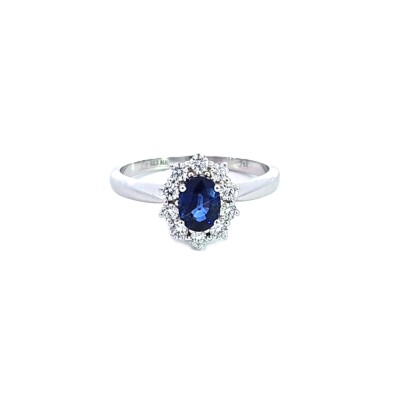 Bague or blanc Saphir Entourage diamants