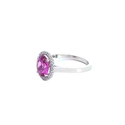Bague or blanc Saphir Rose Entourage diamants