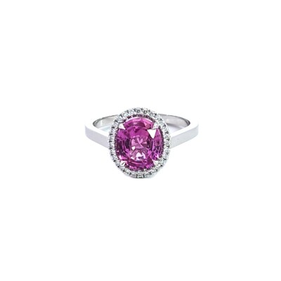 Bague or blanc Saphir Rose Entourage diamants