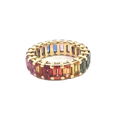 Bague Or Jaune Saphirs Arc-en-ciel
