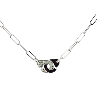 Collier Menottes or blanc et diamants
