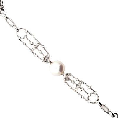Bracelet en or blanc, diamants et perle australienne