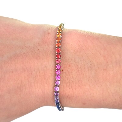 Bracelet rivière Saphirs Arc-en-ciel en or blanc
